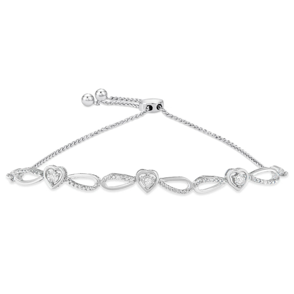 .925 Sterling Silver Diamond Accent Heart and Infinity 4”-10” Adjustable Bolo Bracelet (IJ Color, I3 Clarity)