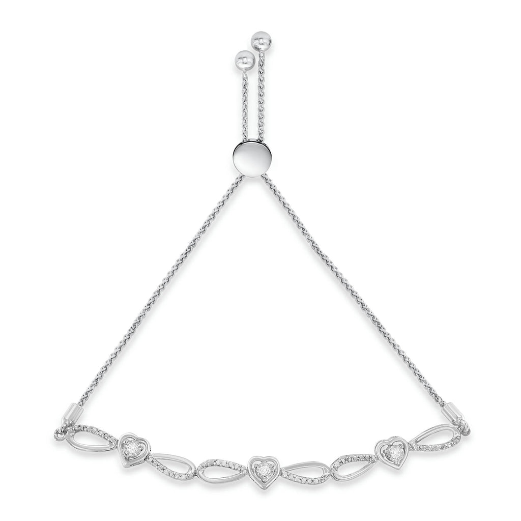 .925 Sterling Silver Diamond Accent Heart and Infinity 4”-10” Adjustable Bolo Bracelet (IJ Color, I3 Clarity)