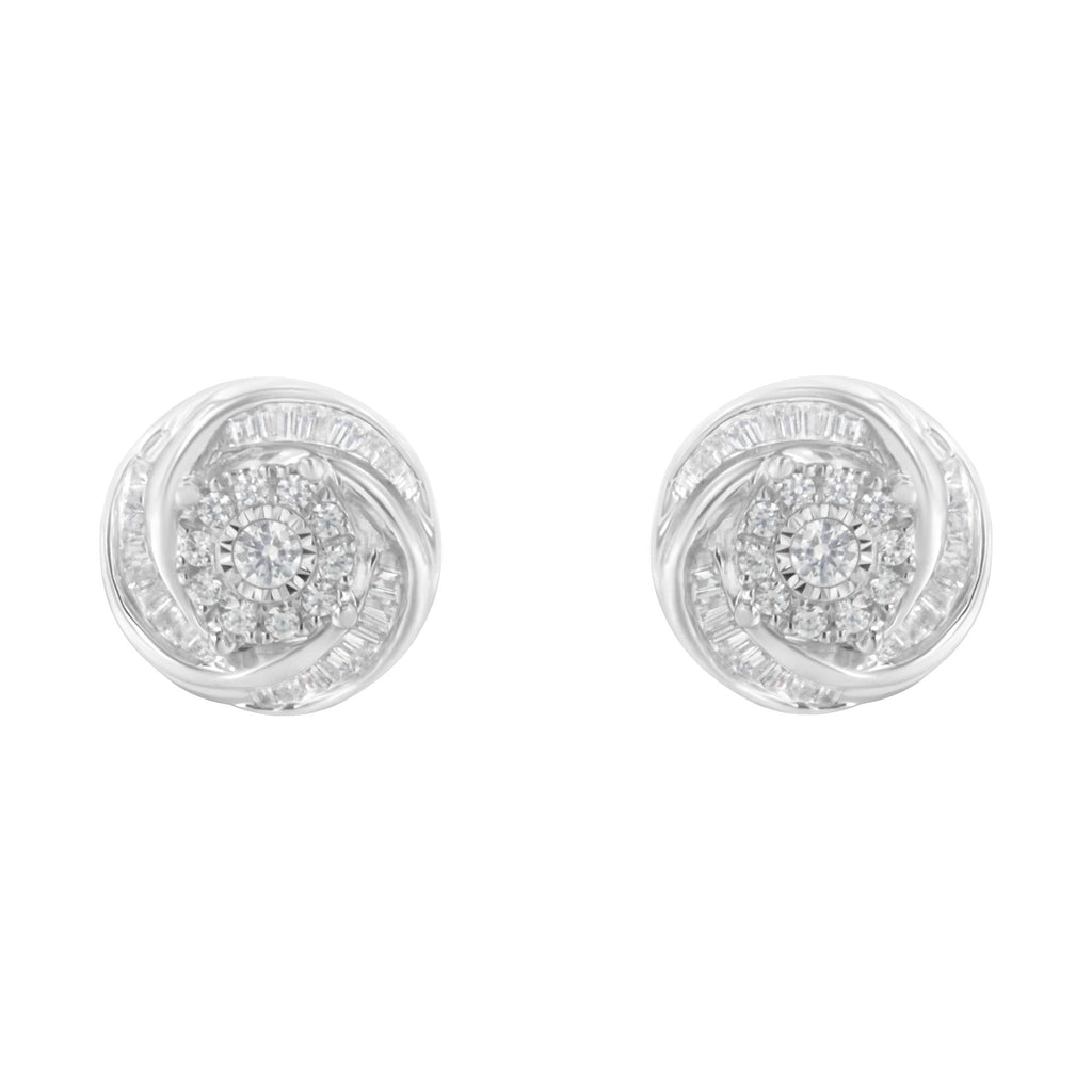 .925 Sterling Silver 3/4 Cttw Round and Baguette-Cut Diamond Love Knot Stud Earring (IJ Color, I2-I3 Clarity)