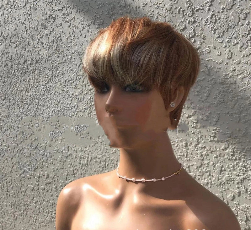 Brown and Golden Highlights Short Hair Wig