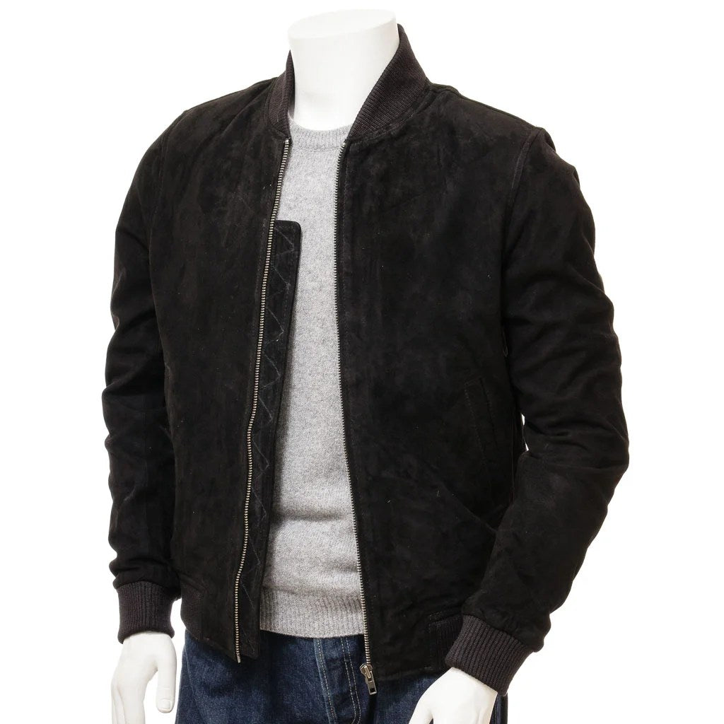 MEN BLACK SUEDE BOMBER JACKET BEEKMAN
