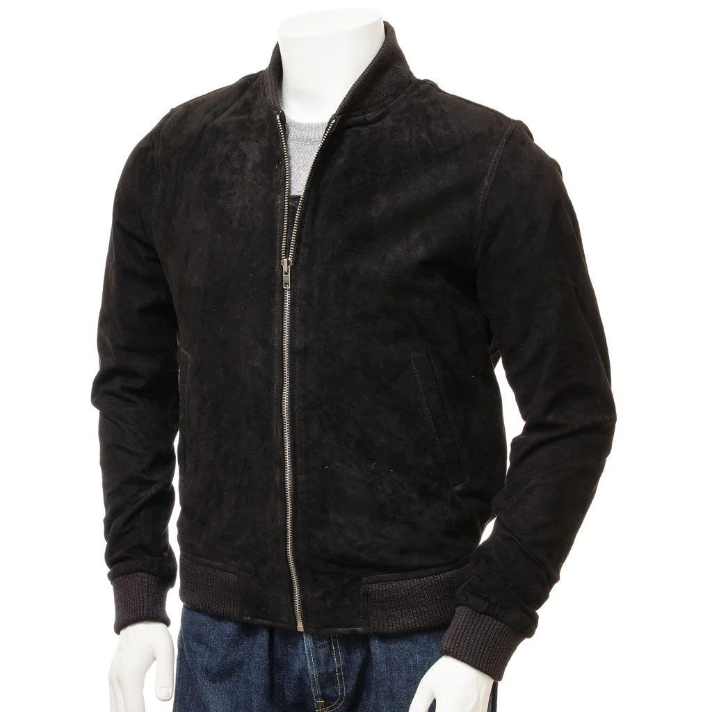 MEN BLACK SUEDE BOMBER JACKET BEEKMAN-1