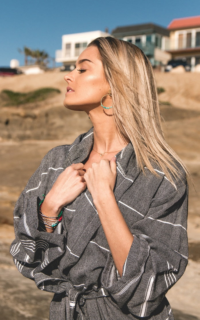 Monaco Turkish Towel Bathrobe – 100% Turkish Cotton Kimono Robe with Deep Pockets & Belt (S/M, L/XL, XXL)