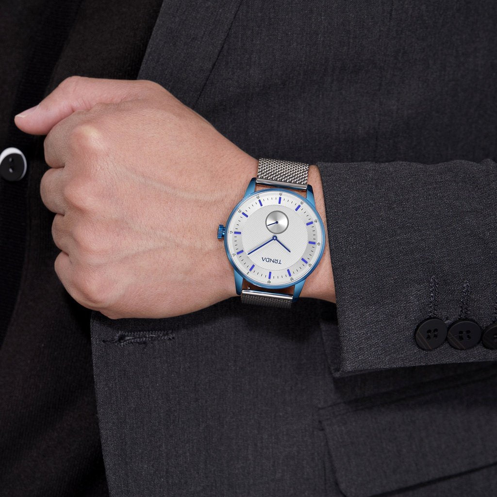 Trnda Men's Stainless Steel Blue Watch, Silver Mesh Band | Trnda-Bl43