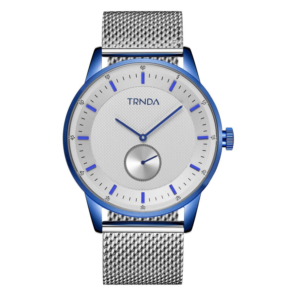 Trnda Men's Stainless Steel Blue Watch, Silver Mesh Band | Trnda-Bl43
