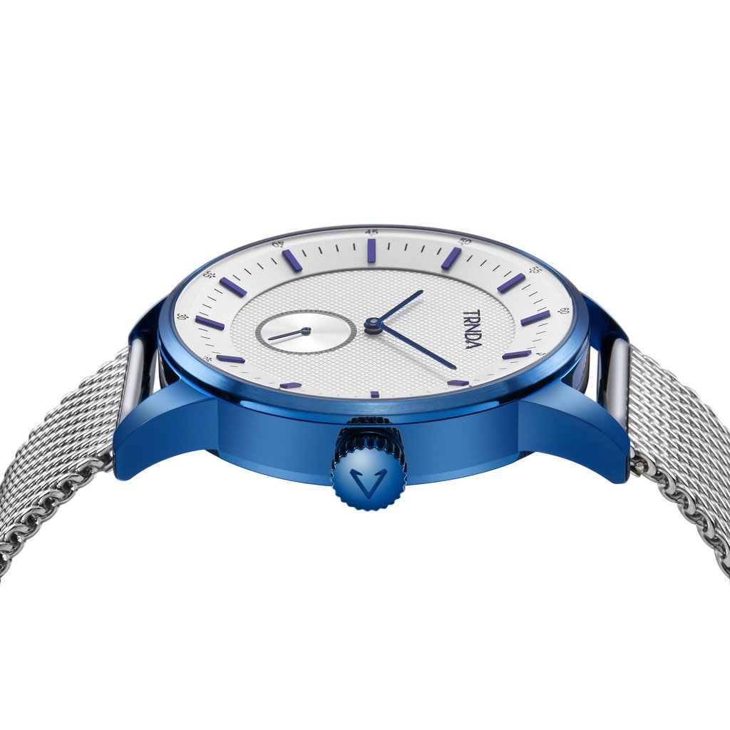 Trnda Men's Stainless Steel Blue Watch, Silver Mesh Band | Trnda-Bl43
