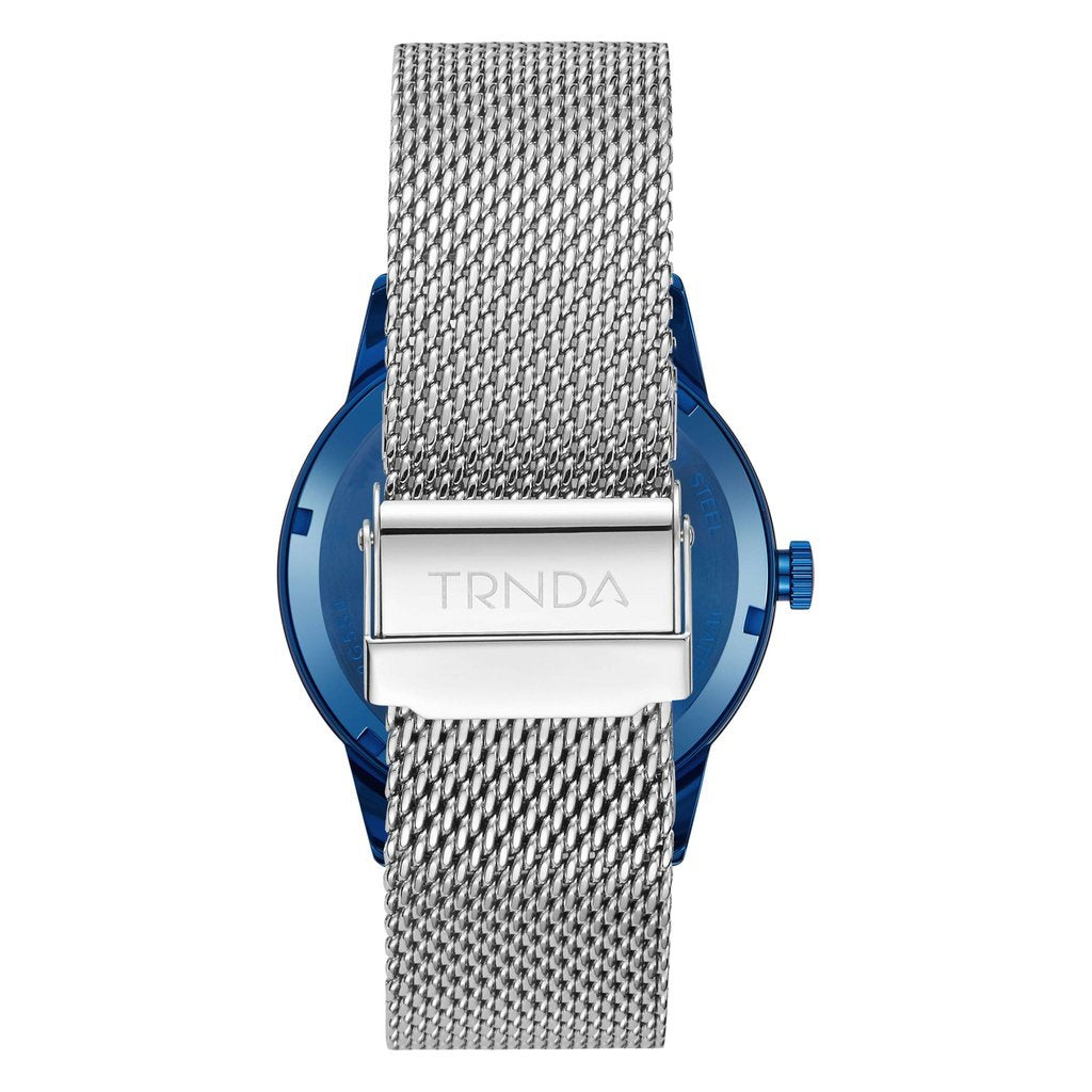 Trnda Men's Stainless Steel Blue Watch, Silver Mesh Band | Trnda-Bl43