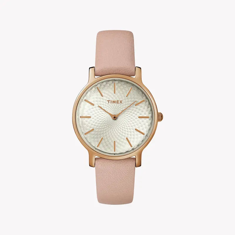 Timex Women's Pink Leather Watch, Silver Dial | tw2r85200