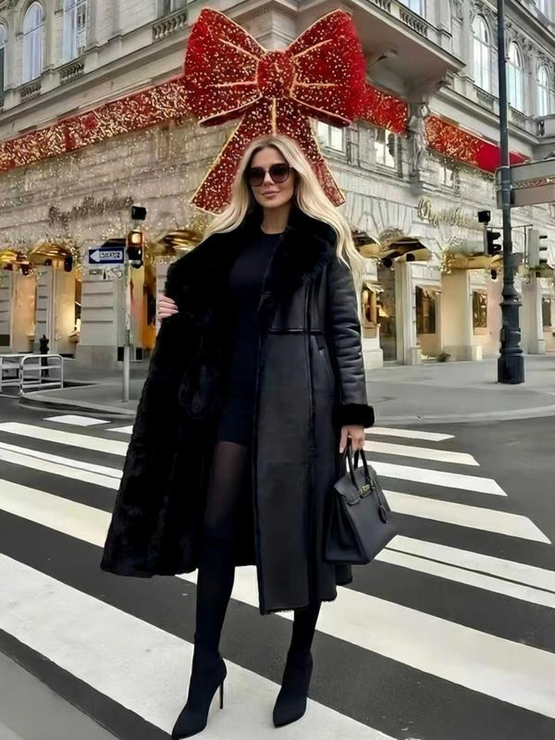 Women'S Faux Fur Coat, Winter Fashion Long Sleeve Jacket, Casual Loose Fit Medium-Length Outerwear, Daily Wear Warm Clothing