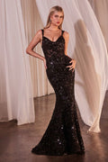 Fitted Sequin Dress With Velvet Details 