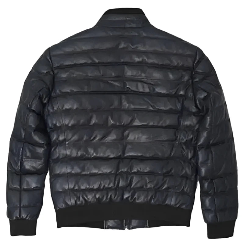 Mens Black Lambskin Puffer Bomber Jacket